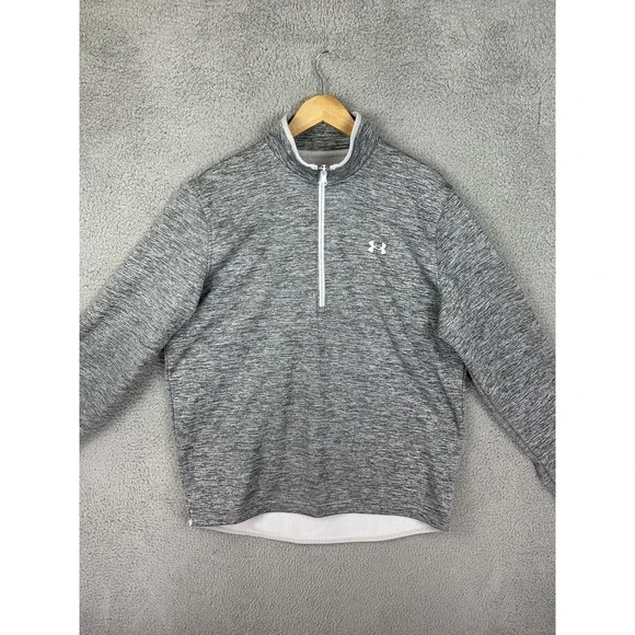 Under Armour Pullover Mens Large Heather Gray ColdGear Quarter Zip Fleece Lined Zip Up